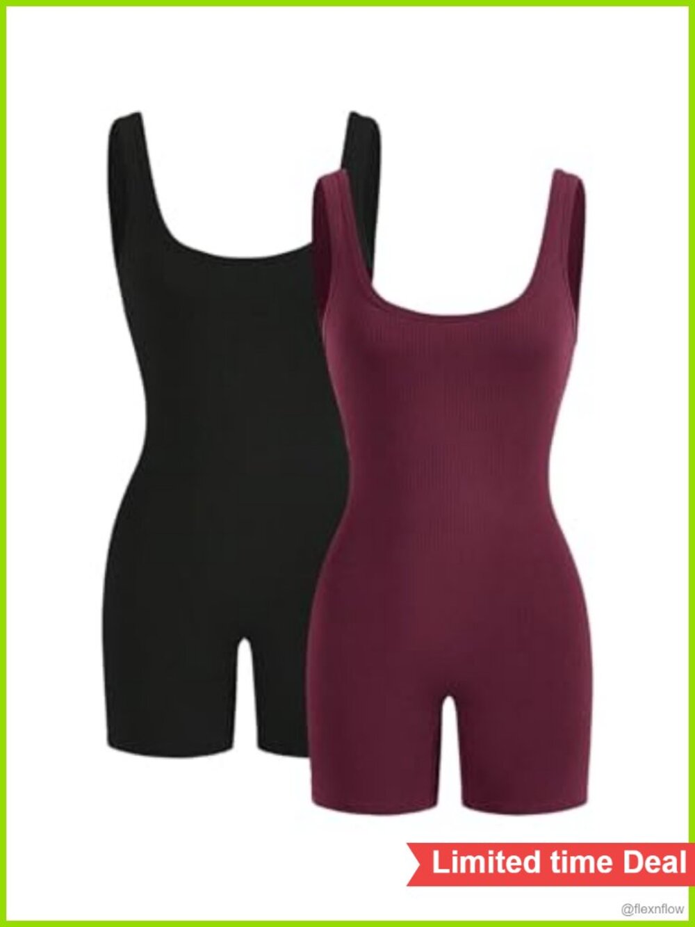 Plus Size 2 Pack Scoop Neck Tank Rompers Sleeveless Ribbed Knit Shorts Jumpsuit